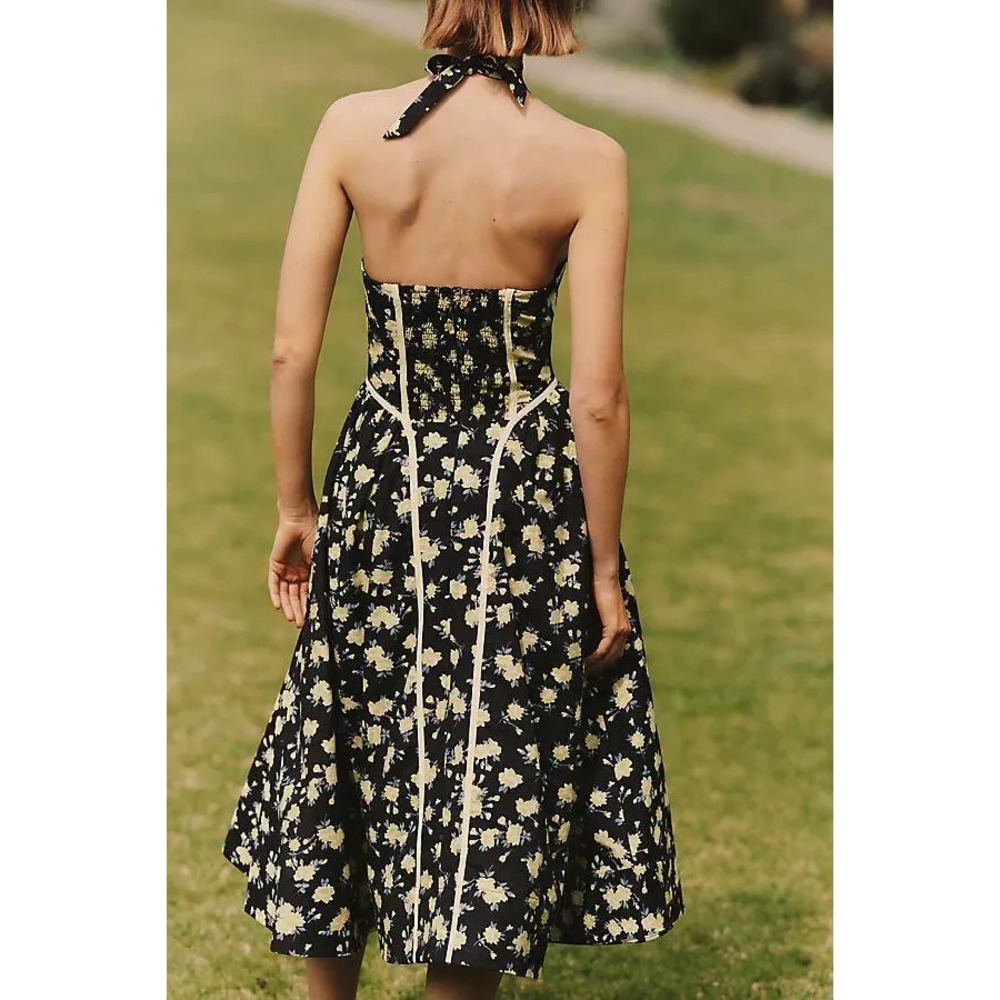 NEW Maeve Anthropologie Halter Fit & Flare Midi Dress Black Yellow Floral 3X - Picture 15 of 16
